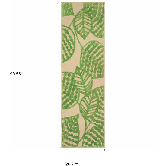 Sand and Lime Green Leaves Indoor Outdoor Runner Rug Photo 4