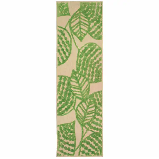 Sand and Lime Green Leaves Indoor Outdoor Runner Rug Photo 1