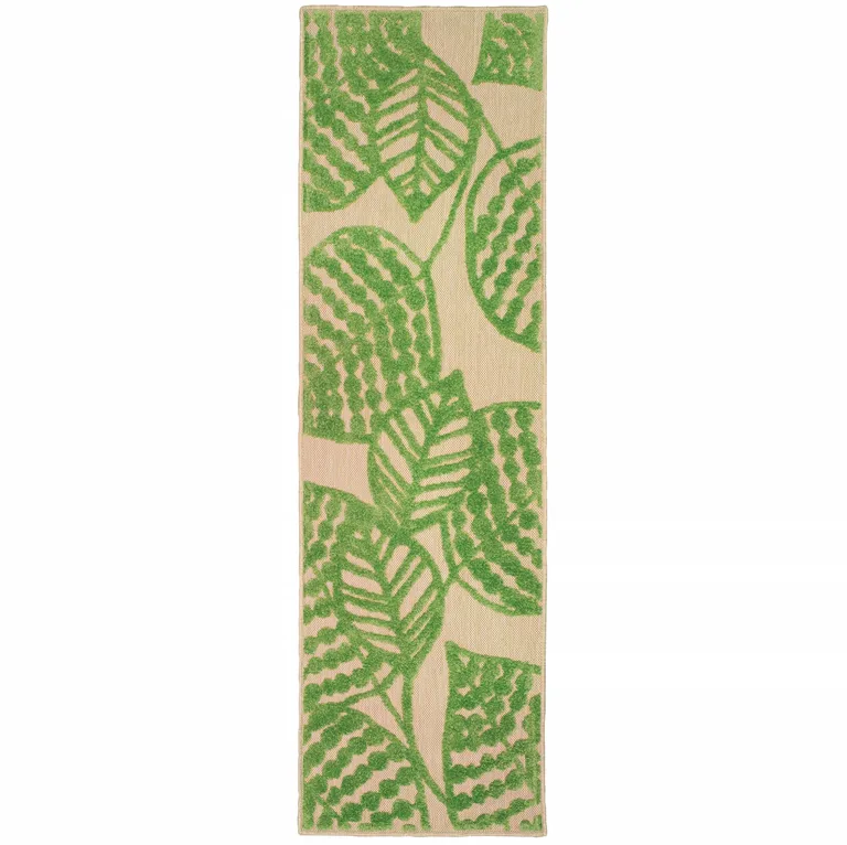 Sand and Lime Green Leaves Indoor Outdoor Runner Rug Photo 3