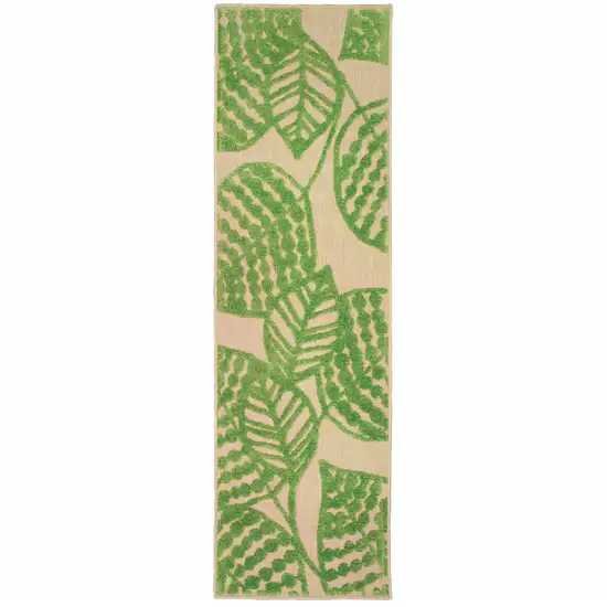 Sand and Lime Green Leaves Indoor Outdoor Runner Rug Photo 3