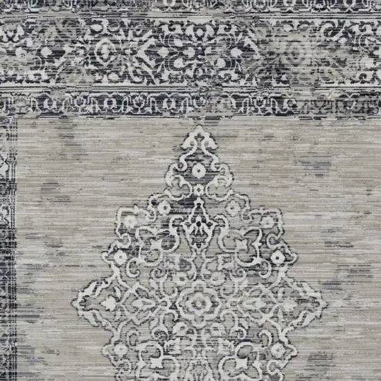 Sand Or Charcoal Medallion Bordered Area Rug Photo 5