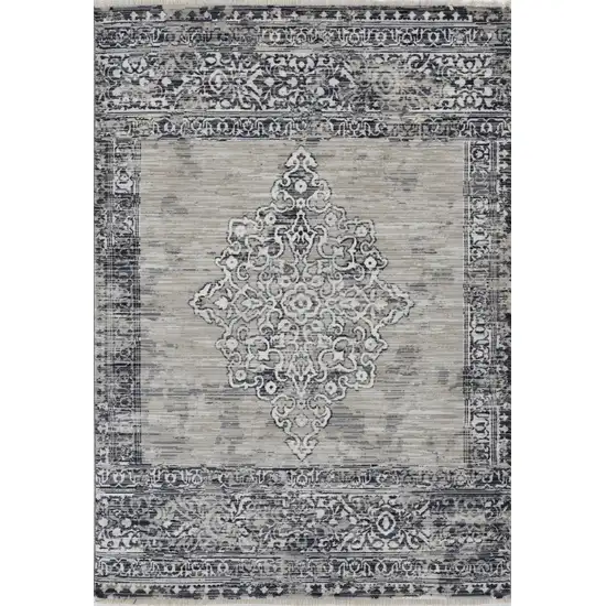 Sand Or Charcoal Medallion Bordered Area Rug Photo 2