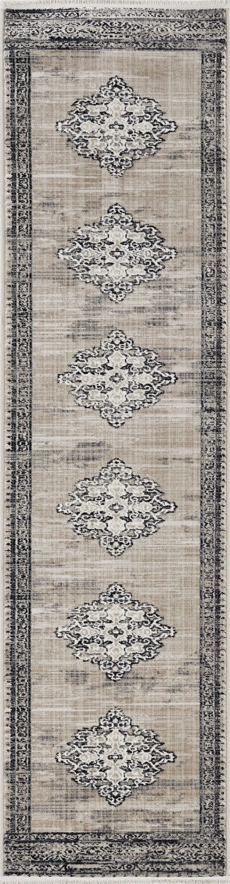 Sand or Charcoal Medallion Bordered Area Rug Photo 3