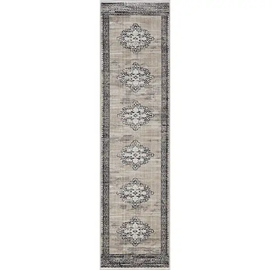 Sand or Charcoal Medallion Bordered Area Rug Photo 3