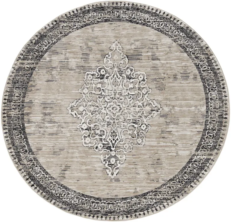 Sand or Charcoal Medallion Bordered Area Rug Photo 2