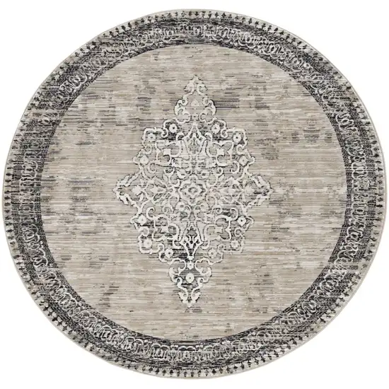 Sand or Charcoal Medallion Bordered Area Rug Photo 2