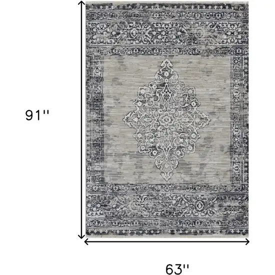 Sand Or Charcoal Medallion Bordered Area Rug Photo 3