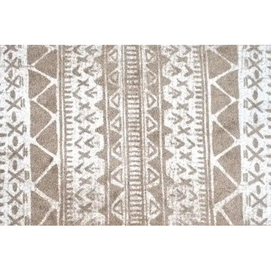 Sandy Tan and White Zigs and Zags Washable Runner Rug Photo 2