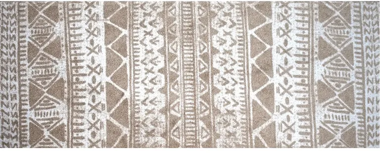 Sandy Tan and White Zigs and Zags Washable Runner Rug Photo 1