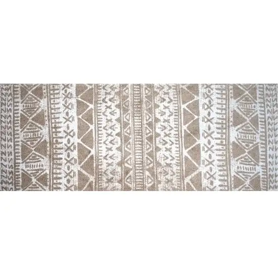 Sandy Tan and White Zigs and Zags Washable Runner Rug Photo 1