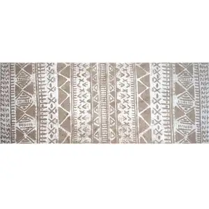 Photo of Sandy Tan and White Zigs and Zags Washable Runner Rug