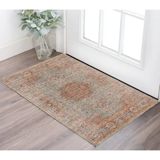 Teal Red and Orange Medallion Power Loom Area Rug Photo 1