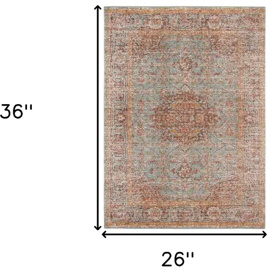 Sea Green Medallion Power Loom Area Rug With Fringe Photo 6