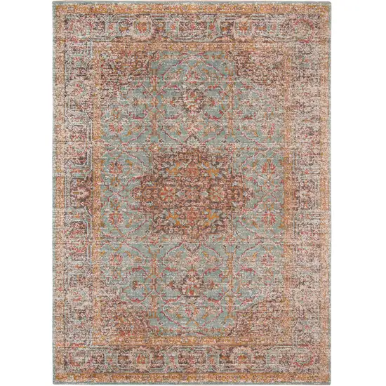 Sea Green Medallion Power Loom Area Rug With Fringe Photo 1