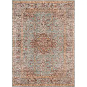 Photo of Sea Green Medallion Power Loom Area Rug With Fringe