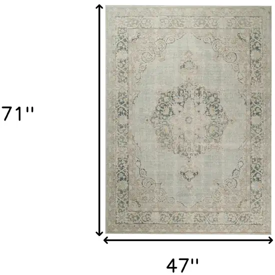 Sea Green Medallion Power Loom Area Rug Photo 6