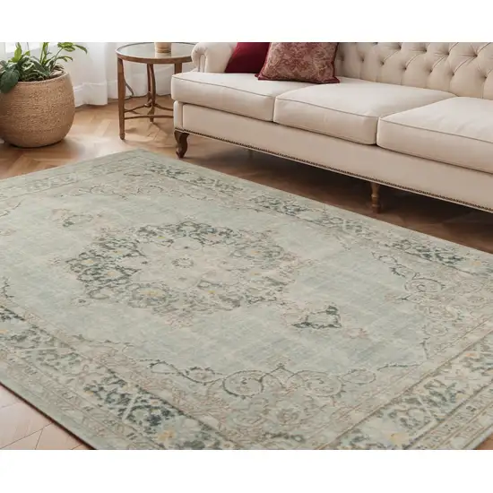 Green and Brown Medallion Power Loom Area Rug Photo 1