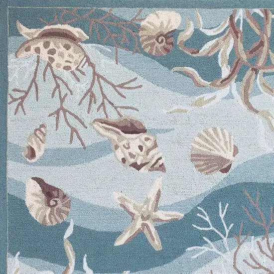 Seafoam Green Hand Hooked Sea Shells Indoor Area Rug Photo 1