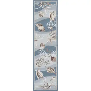 Photo of Seafoam Green Hand Hooked Sea Shells Indoor Runner Rug