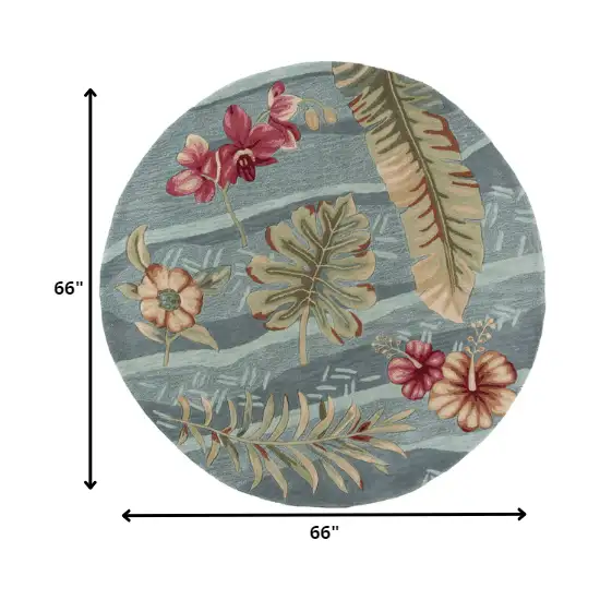 Seafoam Green Hand Tufted Tropical Plants Round Indoor Area Rug Photo 2