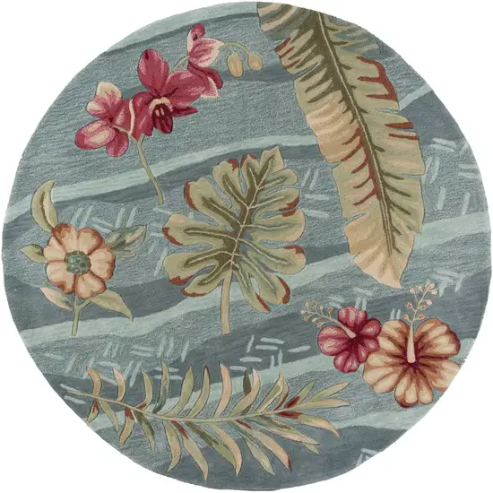 Seafoam Green Hand Tufted Tropical Plants Round Indoor Area Rug Photo 1