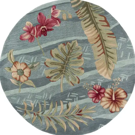 Seafoam Green Hand Tufted Tropical Plants Round Indoor Area Rug Photo 4