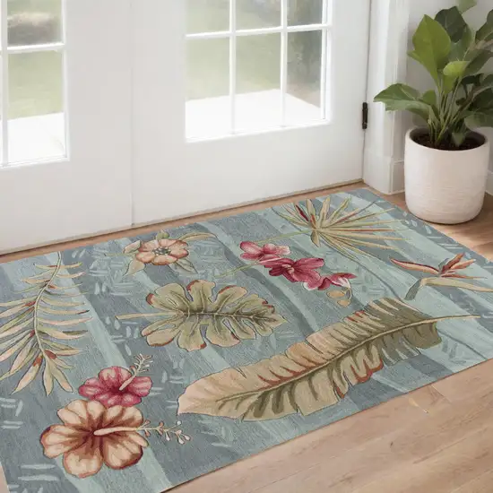 Seafoam Green Botanical Leaves Hand Tufted Area Rug Photo 1