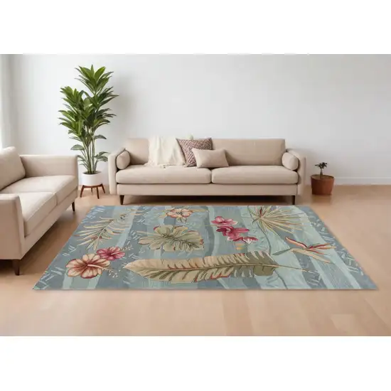 Seafoam Green Machine Woven Tropical Plants Indoor Area Rug Photo 1