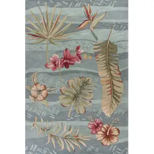 Photo of Seafoam Green Machine Woven Tropical Plants Indoor Area Rug