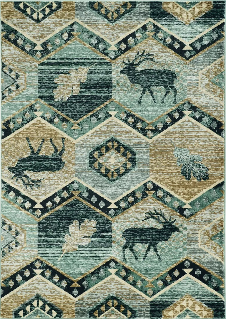 Seafoam Machine Woven Geometric Lodge Indoor Area Rug Photo 1