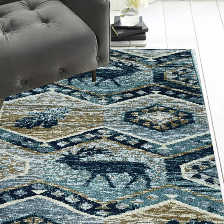 Seafoam Machine Woven Geometric Lodge Indoor Runner Rug Photo 3