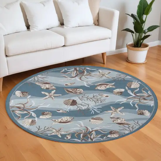 8' Blue and Beige Round Hand Tufted Area Rug Photo 1