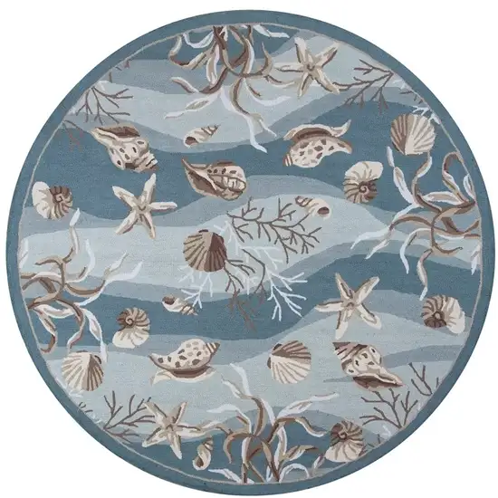 8' Blue and Beige Round Hand Tufted Area Rug Photo 2