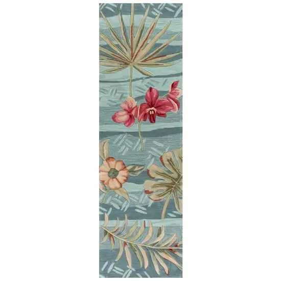 Seafoam Tropical Leaves Runner Rug Photo 2