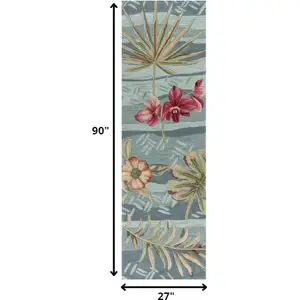 Photo of Seafoam Tropical Leaves Runner Rug