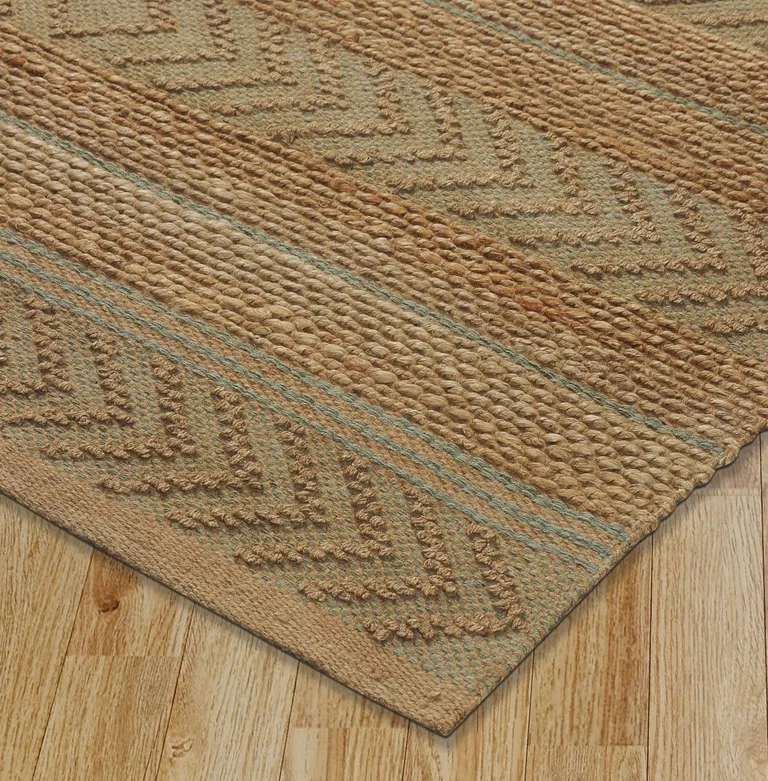 Seafoam and Tan Bohemian Striped Area Rug Photo 4