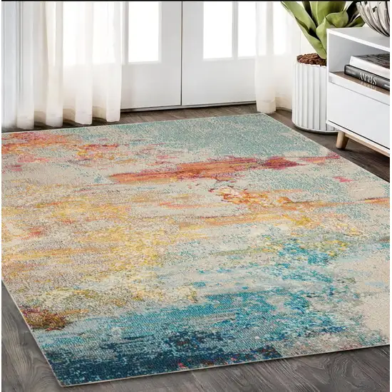 Blue and Orange Abstract Power Loom Area Rug Photo 1