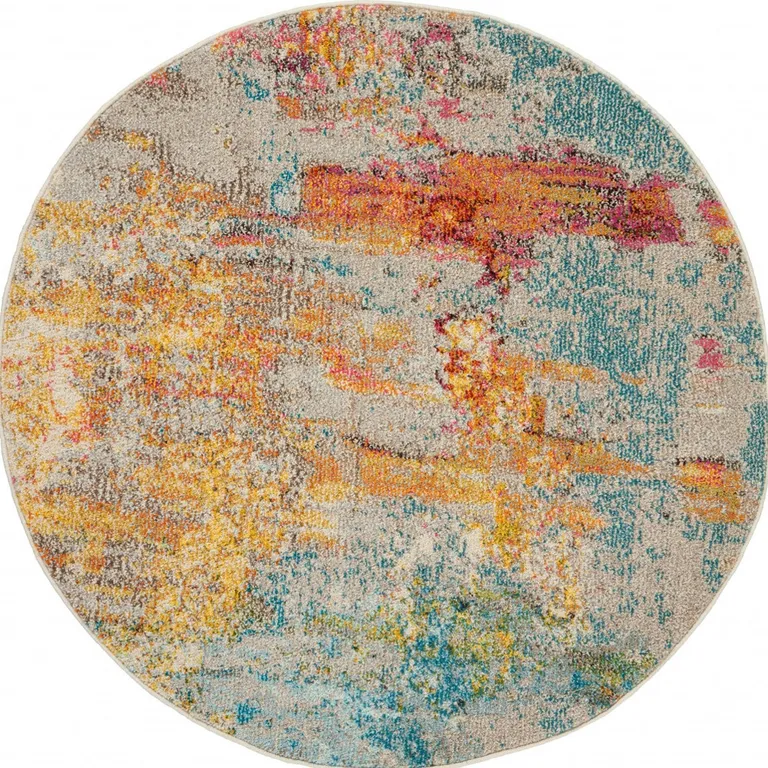 Sealife Round Abstract Power Loom Non Skid Area Rug Photo 4