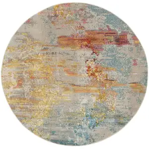 Photo of Sealife Round Abstract Power Loom Non Skid Area Rug