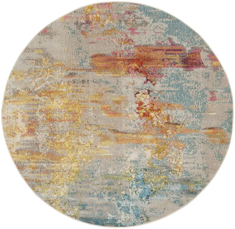 Sealife Round Abstract Power Loom Non Skid Area Rug Photo 1