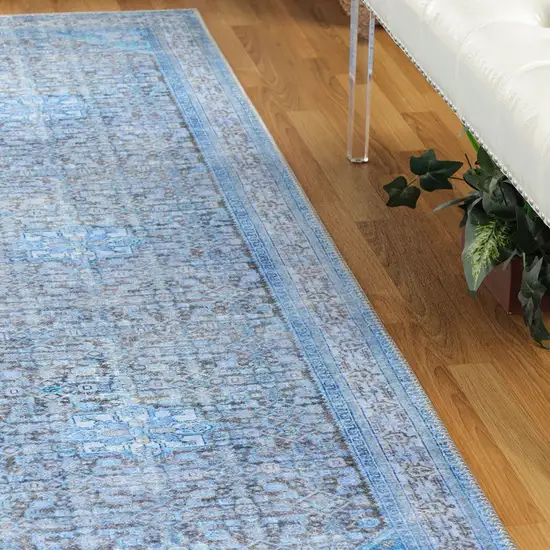 Shades Of Azure Oriental Medallion Resistant Runner Rug Photo 6