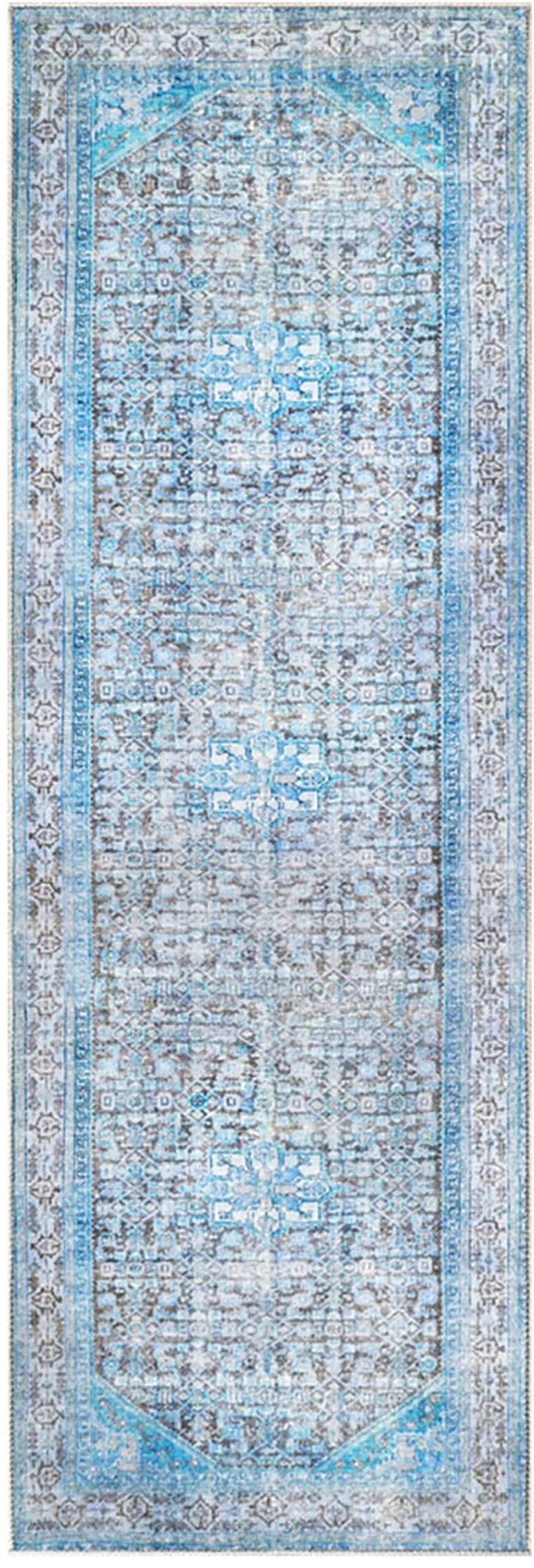 Shades Of Azure Oriental Medallion Resistant Runner Rug Photo 1