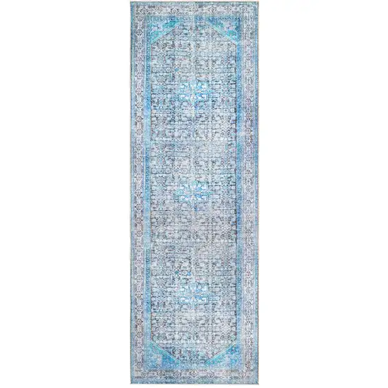 Shades Of Azure Oriental Medallion Resistant Runner Rug Photo 1