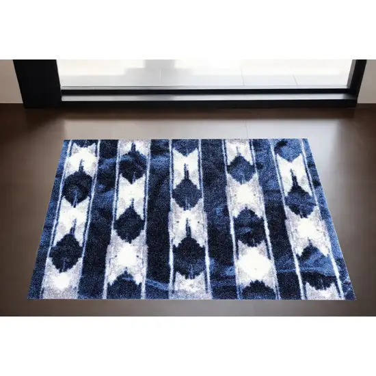 Shades of Blue Abstract Stripes Washable Floor Mat Photo 1