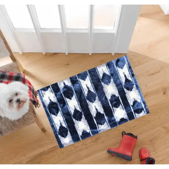 Shades of Blue Abstract Stripes Washable Floor Mat Photo 5