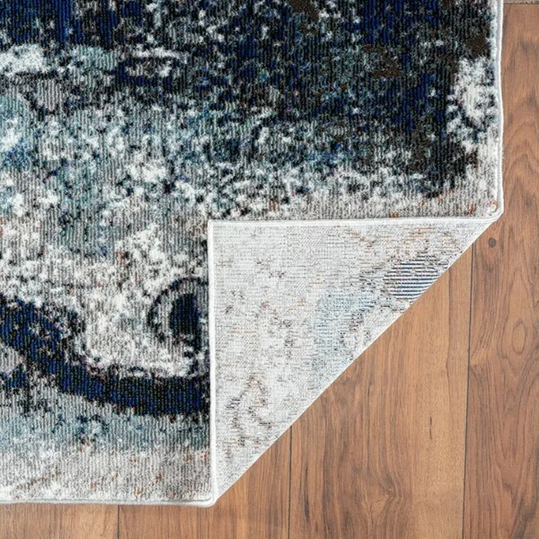 Shades of Blue and Gray Abstract Marble Area Rug Photo 3