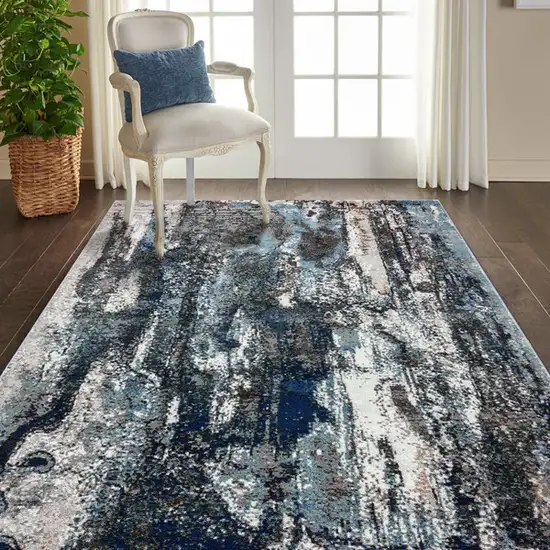 Shades of Blue and Gray Abstract Marble Area Rug Photo 8