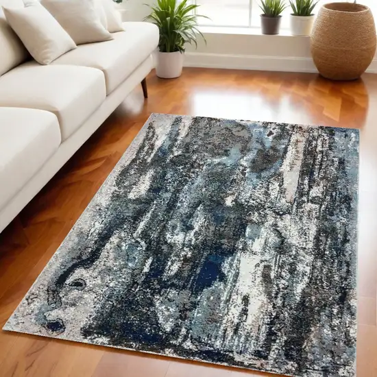 Shades of Blue and Gray Abstract Marble Area Rug Photo 1