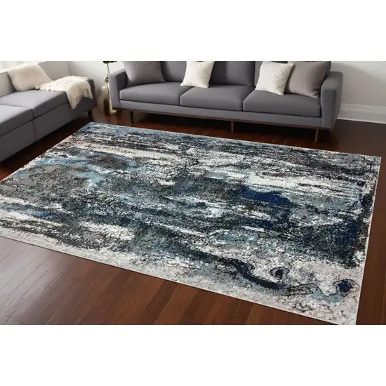 Shades of Blue and Gray Abstract Marble Area Rug Photo 1