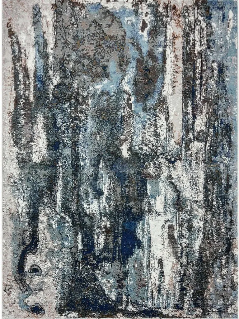 Shades of Blue and Gray Abstract Marble Area Rug Photo 1